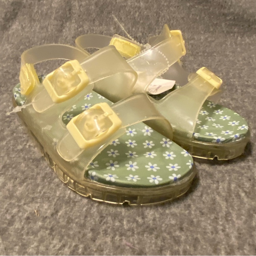 Kids Sandals‎ with Floral Pattern - Yellow and Green Girls Size 11 New